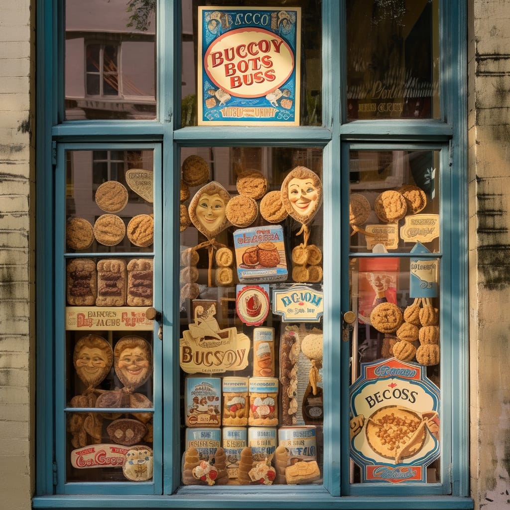 Peggy Babcock's Biscuit Crumbs in a shop window